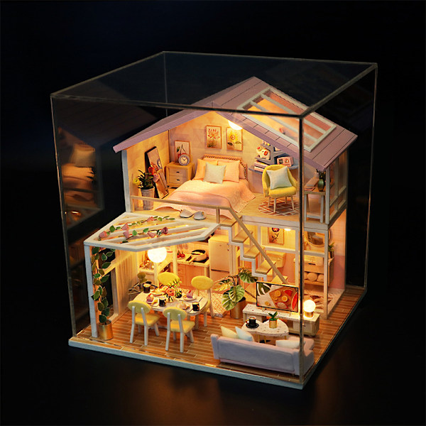 1 st DIY stuga honung tid trä handmonterad villa modell kreativ duplex loft flicka present tredimensionell