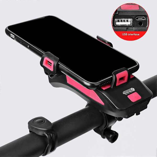 4 i 1 LED Cykellygte 4000Mah Cykel USB Genopladelig Vandtæt Forlygte med Telefonholder 5 Tilstande Højttaler A