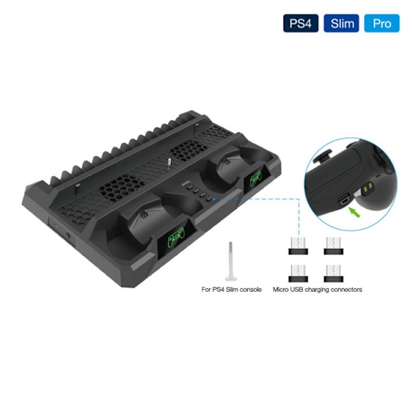 PS4/SLIM/PRO DOBE Multifunksjons Kjølefan Base Håndtak Berørings Dobbel Lading LED Lys TP4-18119