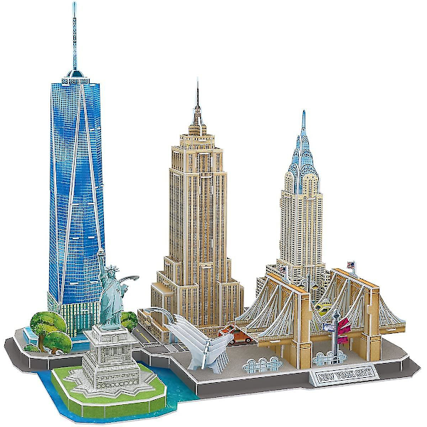 3D-pussel New York modellbyggsatser USA DIY-dekoration och souvenirgåva för vuxna och barn, Frihetsgudinnan, Empire State Building, Chrysler Building
