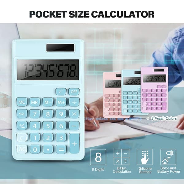 3 stk. Mini Kalkulator Lommekalkulator Elektrisk Digital Skrivebordskalkulator med 8-sifret LCD Di