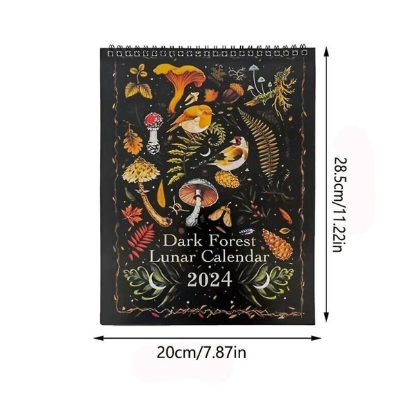Dark Forest Lunar Calendar 2024 Kuukausittainen Viikoittainen Päivittäinen ajan suunnittelu Seinäkalenteri Kotitoimiston taidekoriste