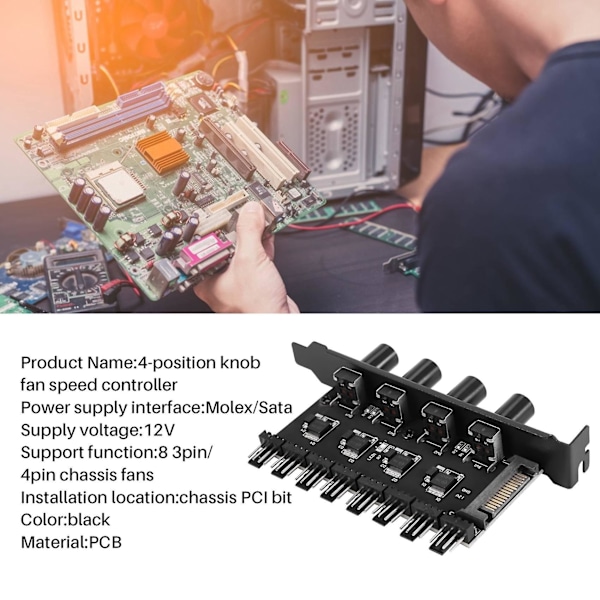 Pc 8 Kanals Fan Hub 4 Knappen Køling Fan Hastighedskontrol Til Cpu Kabinet Hdd Vga Pwm Fan Pci Beslag