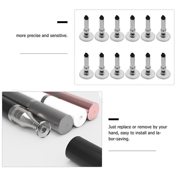 12 st Universal Kapacitiv Stylus Pekskärm Penna Nibs Silikonersättning pennspets för Mob