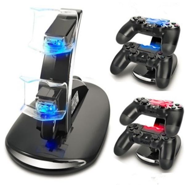 PS4/slim/pro controller oplader PS4 blå lys flyoplader stand PS4 controller dobbelt oplader med opladningskabel sort
