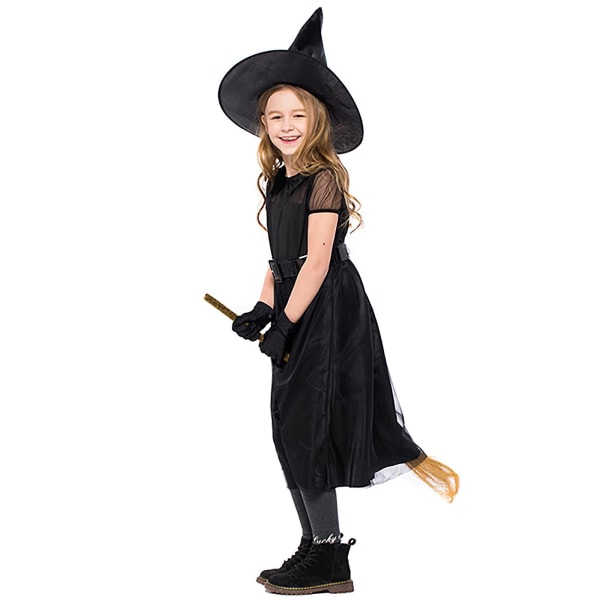Halloween Piger Heks Cosplay Kjole Hat Handsker Outfit Børn Karneval Maskerade Fest Fancy Dress Up Kostume