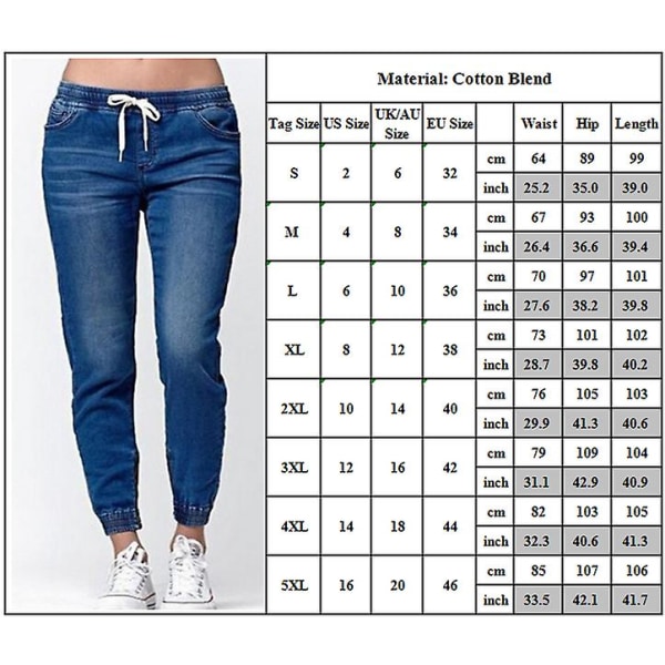Kvinders afslappede denim joggerbukser med snoretræk Elastisk talje jeans solid buks