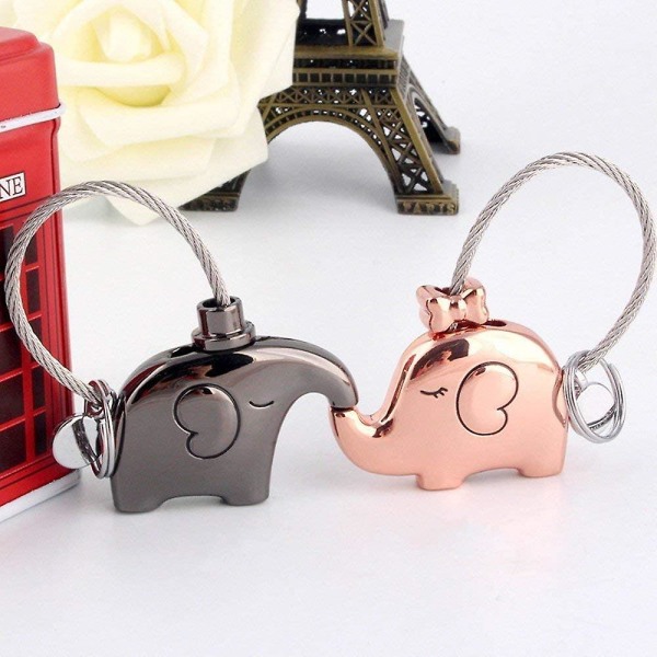 Nyckelring Lover hänge 1 par kyssande elefant nyckelring för present