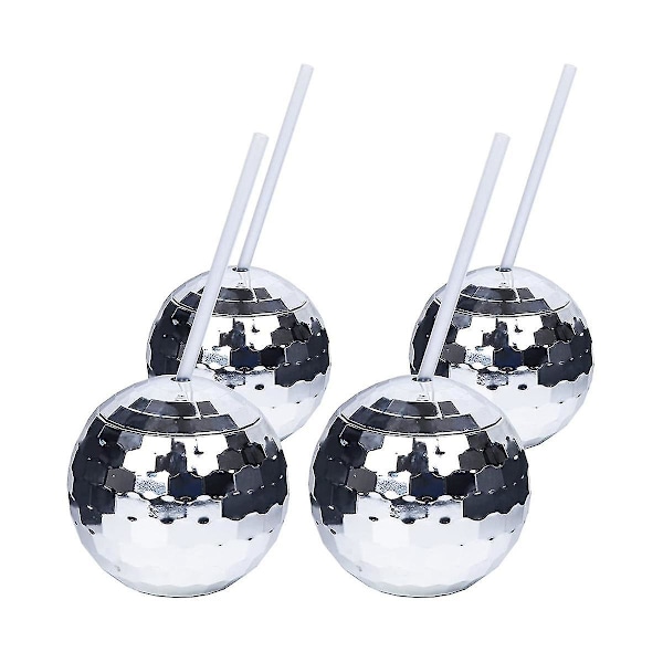 4PCS Disco Ball Cups Unique Cocktail Glasses Bar Tools Party Glasses Flashlight Straw Wine Goblets-B7