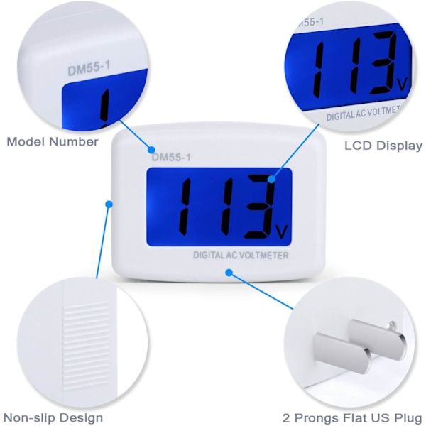 220v Digital Spänningsmätare med Blå Bakgrundsbelysning LCD-Panel Spänningstestare EU-kontakt Dm55-1 AC 80-300v