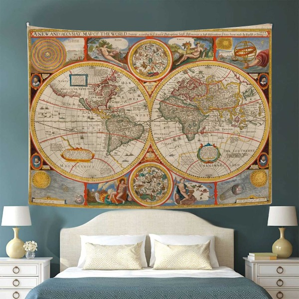 Maailmankartta Vintage Wanderlust Merirosvo Kartta Historiallinen Atlas Tapestry Jooga Seinävaatteet Kodinsisustus