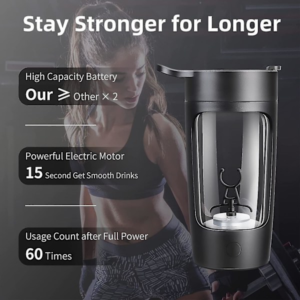 Elektrisk Shaker Flaske, 22oz Shaker Flasker Til Proteinblandinger, Usb-genopladelig (sort)