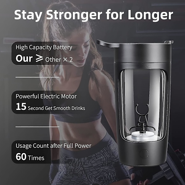 Elektrisk shakerflaska, 22oz shakerflaskor för proteinblandningar, USB-laddningsbar (svart)