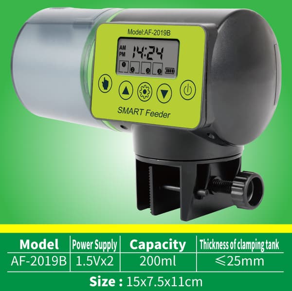 AF-2019B Smart Akvarium Automatisk Fiskefoderautomat Timer Auto Fisk Skildpadde Foderdispenser 200ml Tank Fodermaskine Til Guldfisk Krybdyr