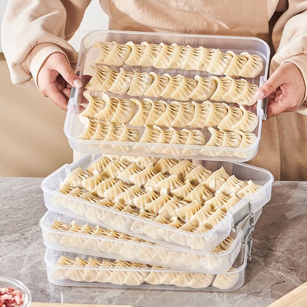 1-pack dumplinglåda med lock, stor matkvalitets wontonlåda, transparent tjock dumplinglåda, flerskikts