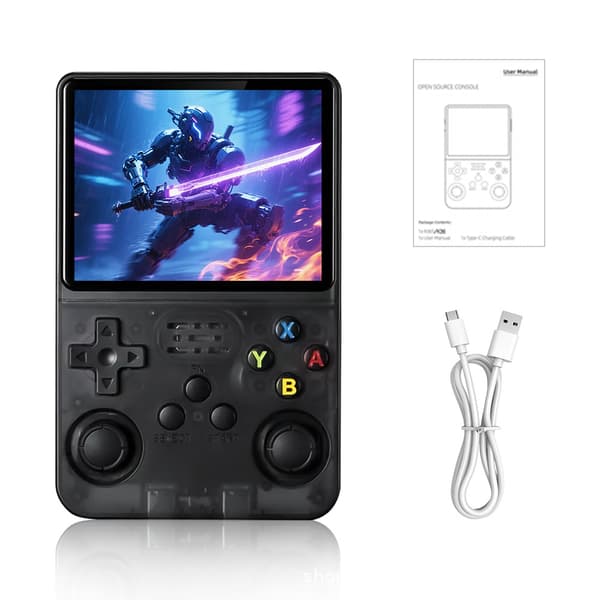R36S Open Source Håndholdt Spillekonsol, Sort Retro Bærbar Videospiller, Understøtter PSP Emulator, Android Version, Uden Hukommelseskort