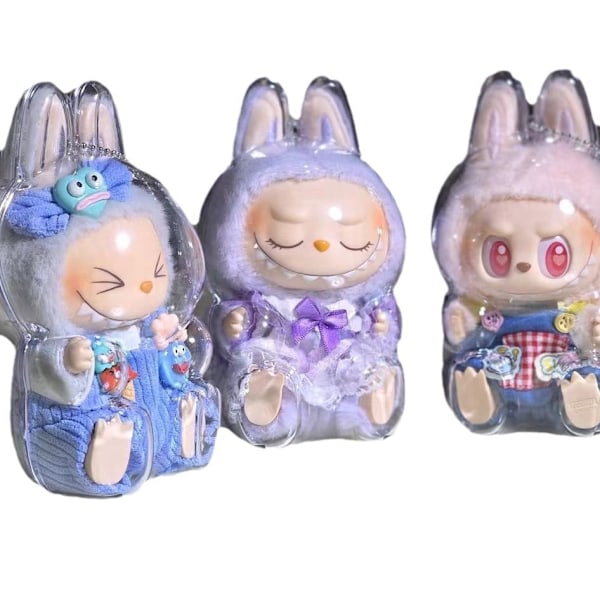 Labubu blind box väska andra generationen transparent sittande fest original docka display dammskyddande förvaringsväska