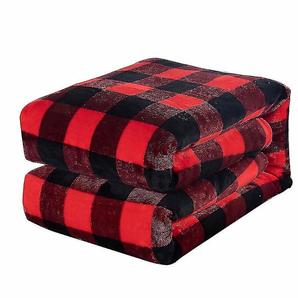 Plaid tæppe blødt flanel fleece tern mønster let dekorativt tæppe til seng sofa 397gsm( størrelse, farve : 150x200cm-rød sort lille pl