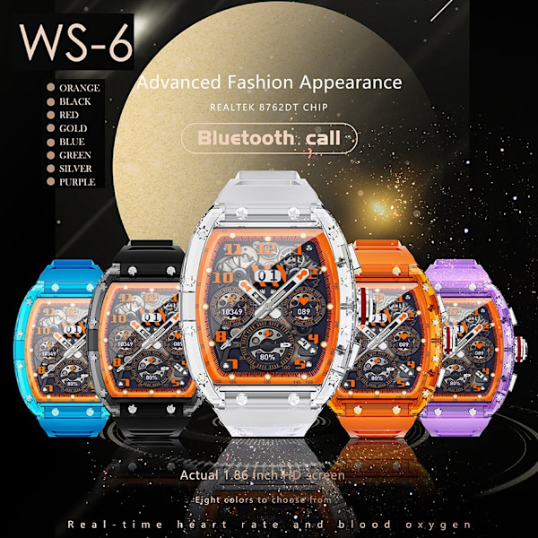 WS6 Richard Smart Bluetooth Samtal Klocka Vattentät Explosionssäker Böjd Skärm NFC Smartwatch