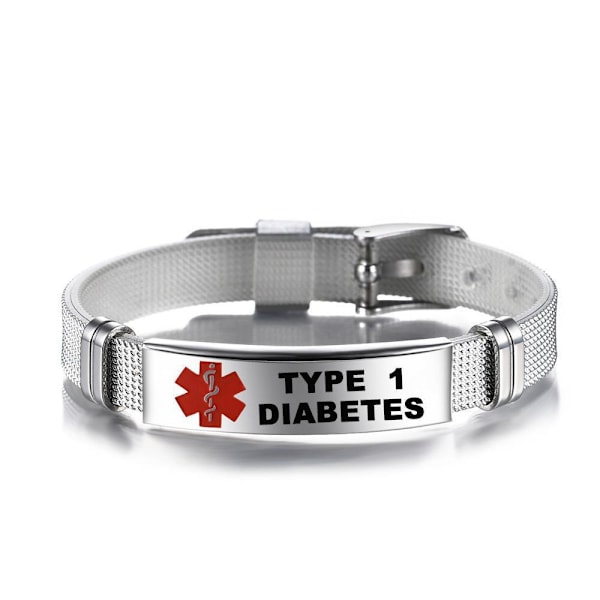 TYP 1 DIABETES Livets Stjärna Medicinsk Orm Caduceus Rostfritt Stål Mesh Armband Justerbart Armband