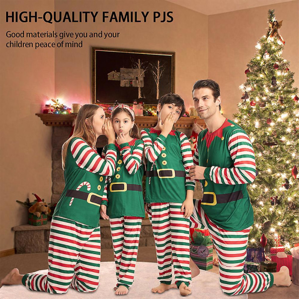 Perheeseen sopivat joulutonttu-teemalla Pyjamat Yöasut Joulu Äiti Isä Lapset Raidalliset pyjamat Pjs- set yöasut