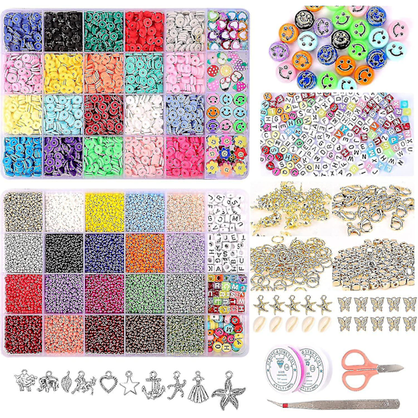 25000 Pieces Glass Beads Clay Beads Chain Bead Making Kit Alphabet Bead Pendants