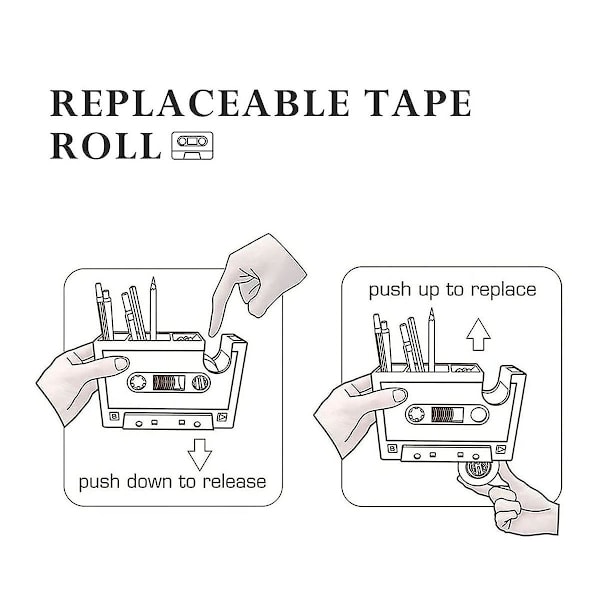Teippiannostelin kynäteline, retro-kasettinauhan annostelija, retro-toimistotarvikkeet, hauska teippi