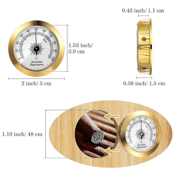 2 Stycken Hygrometer Analog Hygrometer Mekanisk Rund Hygrometer Fuktmätare för Skåpburkar, 2 Tum (Guld)