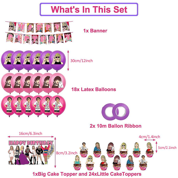 Taylor Swift Fødselsdagspynt Populær Singer Mode Balloner Kit Banner Kage Cupcake Toppers Fest Suppli