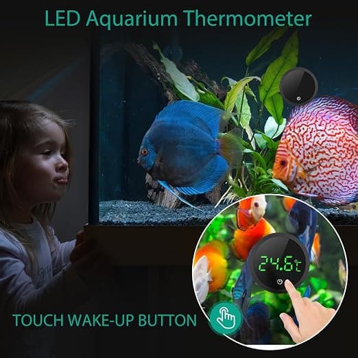 2-delt vandtermometer digitalt vandtemperaturmåler til akvarium, høj præcision med berøringsknapper, batteri til akvarium - sort