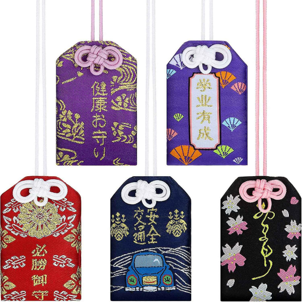 5 stycken japansk Omamori påse Lucky Amulet för hälsa/utbildning/kärlek/framgång/säkerhet, 5 stilar