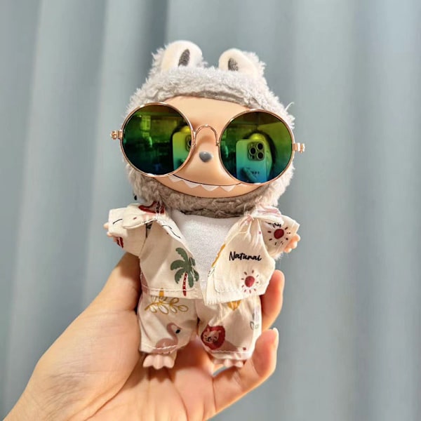 (Endast kläder) 17cm hänge blind box macaron Labubu Labubu Time to chill dockkläder