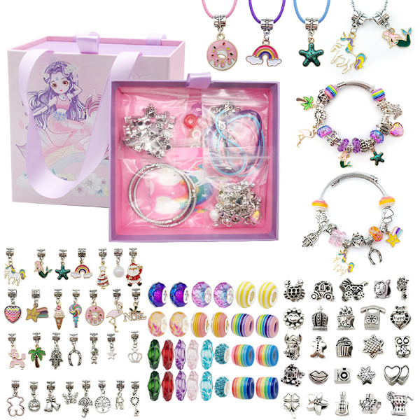 99 stycken tecknade sjöjungfruenhörning Ocean Series Kids DIY armband flicka handgjorda pärlor set presentask