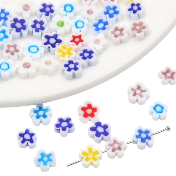 100 stycken 6mm glaserade tusen blommor platta plommon blomma pärlor lösa pärlor DIY handgjorda pärlade armband matta