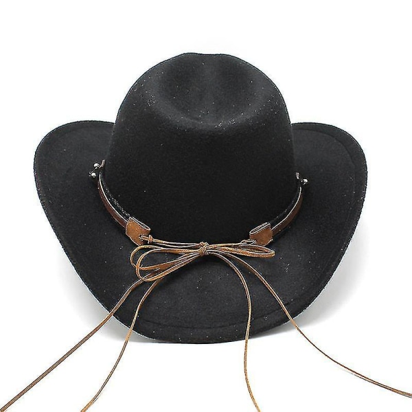 Dewenwils Western Cowboy Top Hat Filt Hat Sort