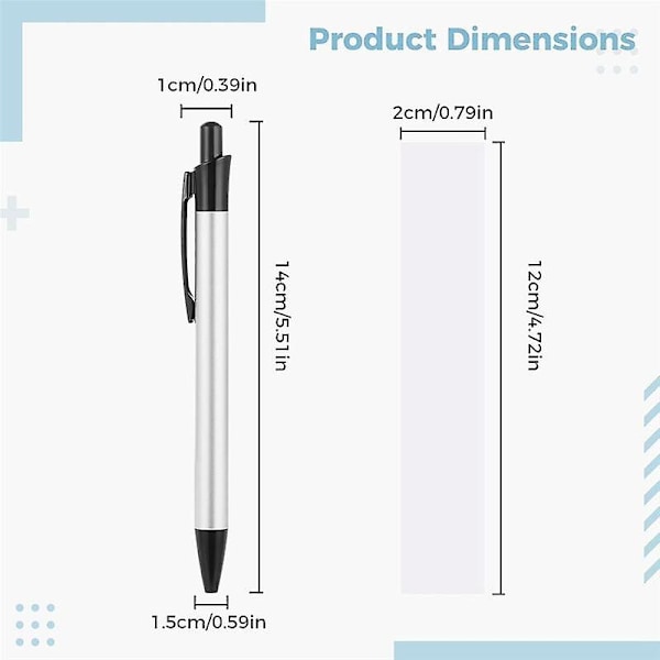 Sublimeringspennor Blanks, 12 st värmeöverföring kulspetspennor DIY med 12 st krympplast