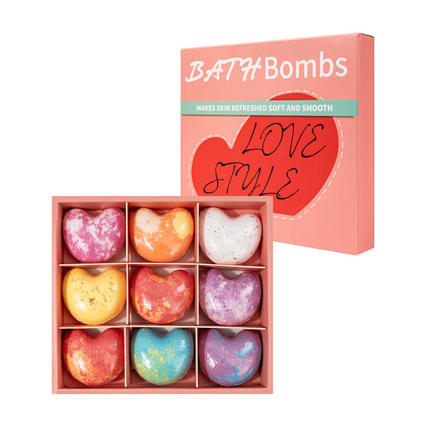 9-pack kärleksbadboll presentask, badbollar kan användas som badtillsatser, bubbelbad, födelsedag, Alla hjärtans dag, mors dag presenter