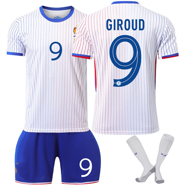 2024 European Cup France Away No. 9 Giroud Children's Football Jersey Set Size: Size 22