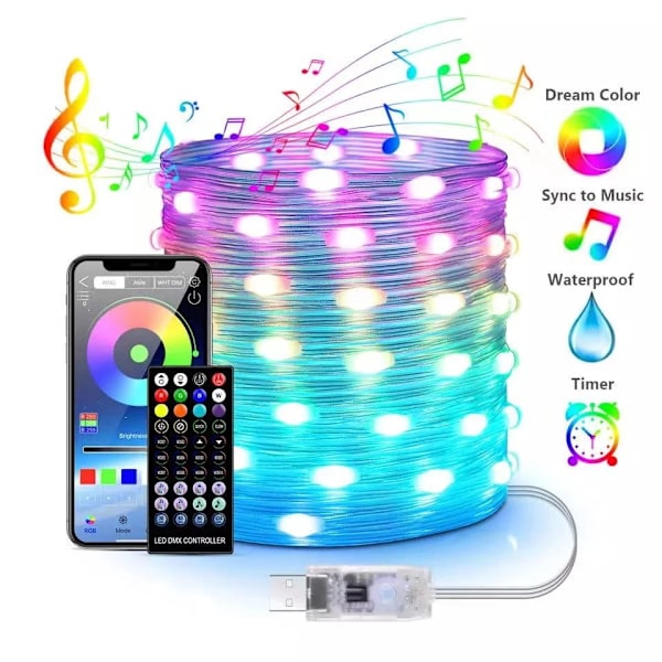 LED-ljussträng i läder 5V RGB fantasy smart USB Bluetooth vattentät set utomhus atmosfäriska färgade lampor