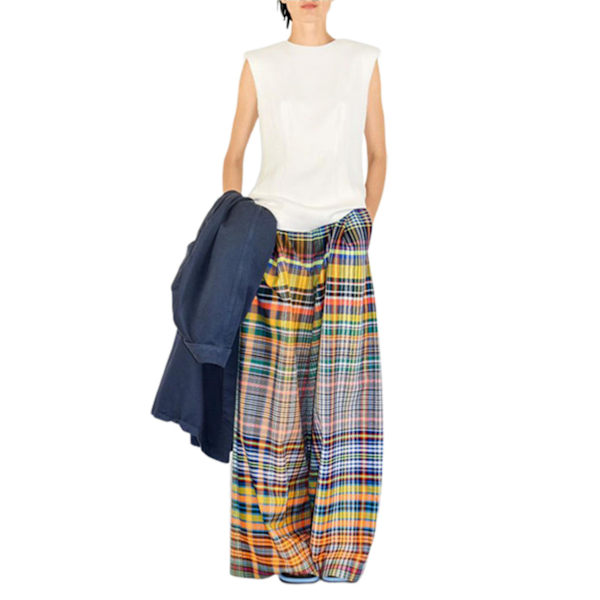 Fashion Wide Leg Loose Pants Checkerboard Print Casual Trousers-YuJia