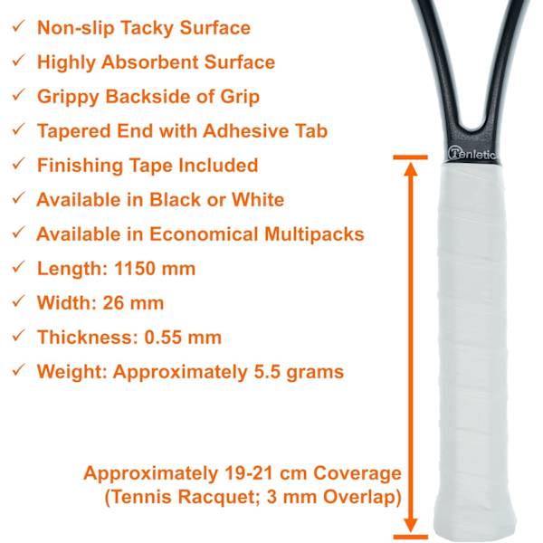Professionell Racket Yttergreppstejp - Tjocklek 0,55 mm - Halkfri Klibbig Yttergreppstejp för Tennis, Squash, Badminton och Andra Racketsport