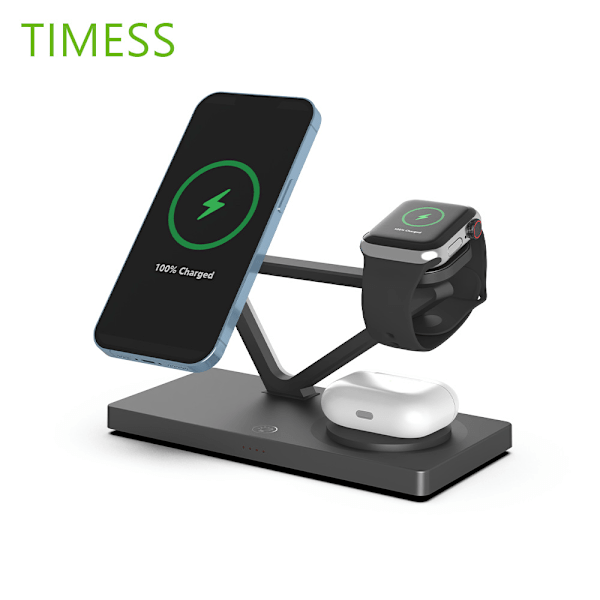 Magnetisk tre-i-ett snabbladdningsställ för skrivbord 15W trådlös laddare lämplig för 15Pro Samsung Apple Watch