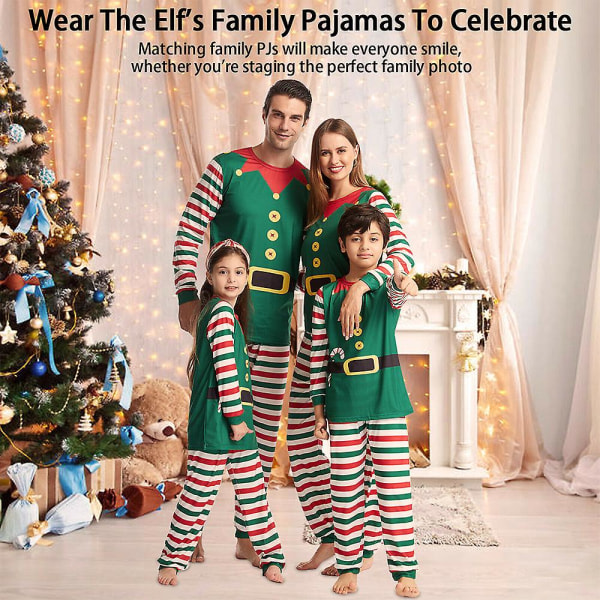 Familie Matchende Jul Elf Theme Pyjamas Nattøj Xmas Mor Far Børn Stribet Pyjamas Pjs Set Nattøj
