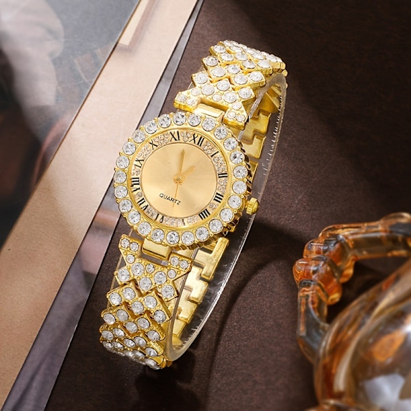 Damklockset Nytt Mode High-end Personlig Diamant Liten Fyrkantig Klocka + Strassmycken