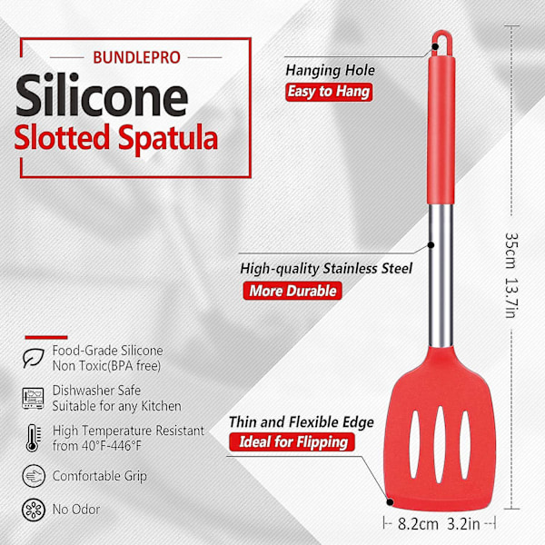 Pack Of 2 Silicone Solid Turner,non Stick Slotted Kitchen Spatulas,high Heat Resistant Bpa Free Cooking Utensils