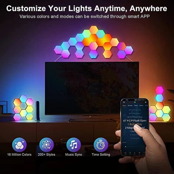Rgb Led Hexagon Light Bluetooth Indendørs Væglampe App Fjernbetjening Natlys Computer Game Room Dekoration