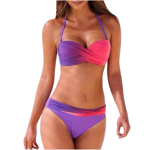 Sexy Women Bikini Print Splicing Two-Piece Swimwear Swimsuit Beachwear Set