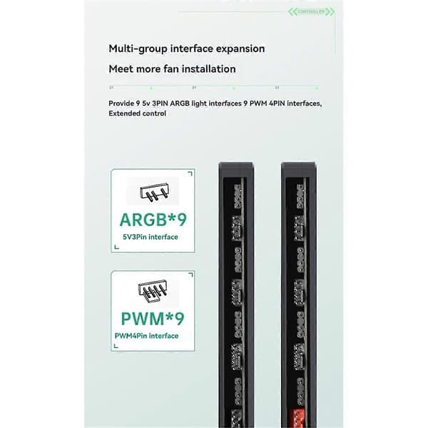 ARGB Controller 5V 3Pin ARGB Fan Hub 1 til 9 Splitter PWM Køleventilator Controller til Computer Kabinet