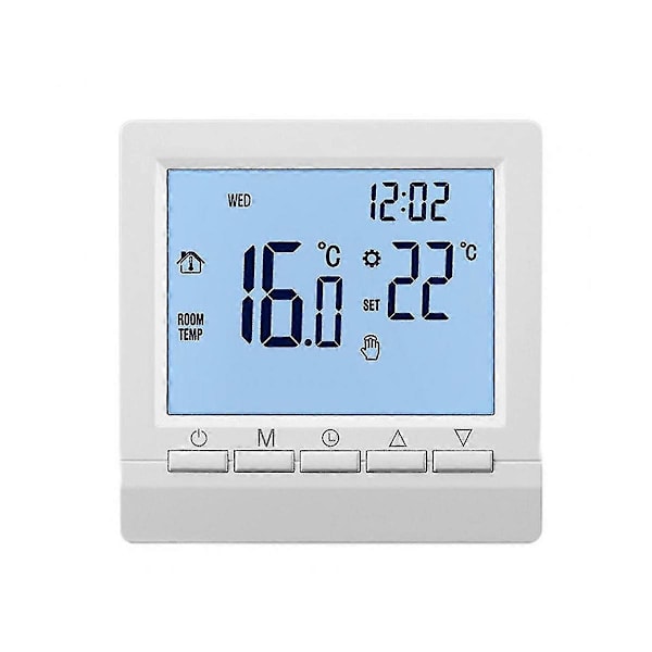 Termostaatti taustavalaistulla LCD-näytöllä seinälle, huoneen lämmönsäädin - valkoinen valo