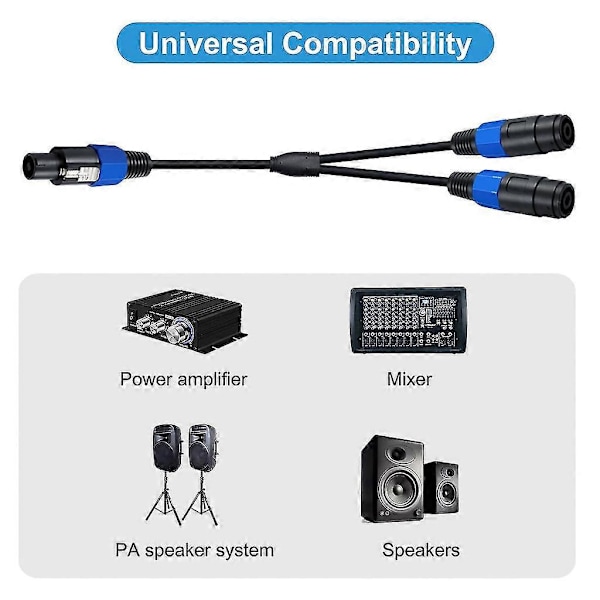 Speakon Splitterkabel 1 Hann til 2 Hunn Høyttalerkabel, Speak-on Kabel 2-polet Adapterkabel (1 Hann til 2 Hunn)